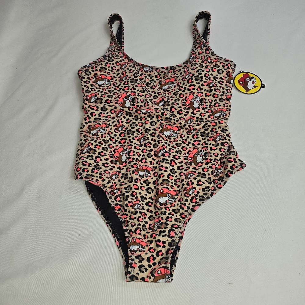 New Buc-ees Cheetah Animal All Over Print One Piece Swimsuit Bucee's Size XS